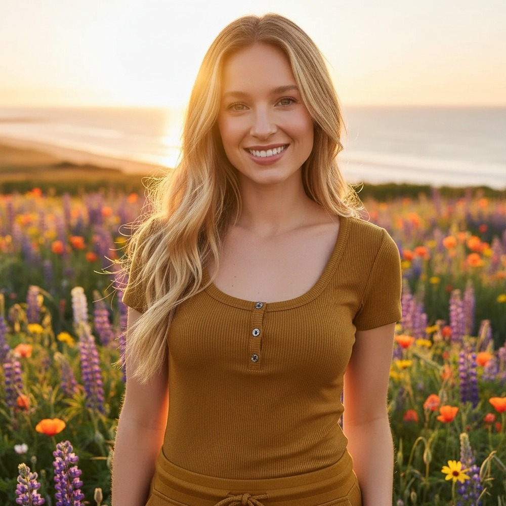 NEW Lou & Grey M Gold Copper Rib Henley Knit Top Retro Y2K 90s Earthy Mod Grunge
